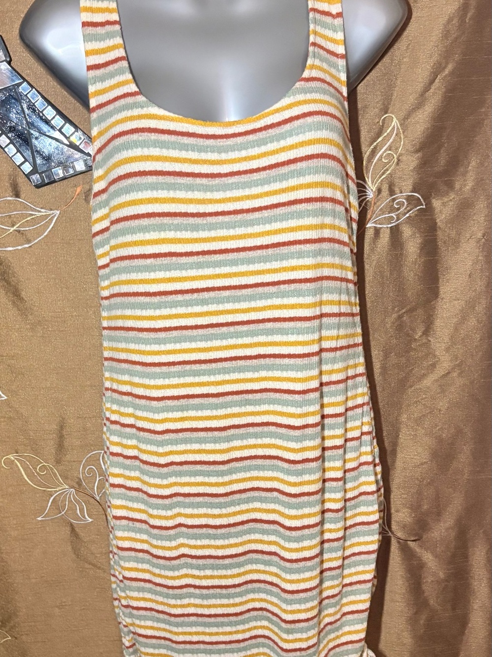 Final Touch Striped Swim Coverup in Cream, Yellow, Orange, Green Size Large